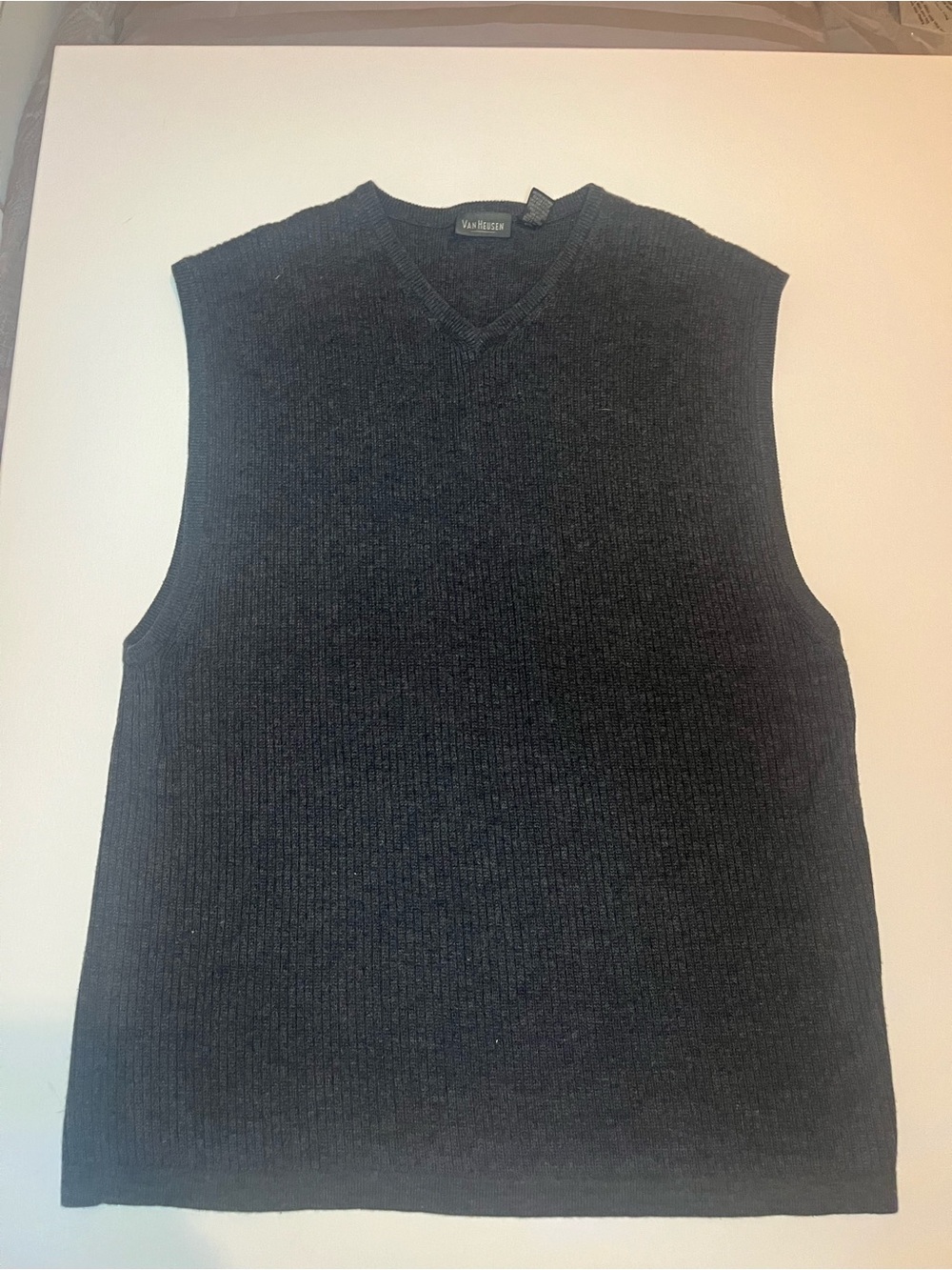 VAN HEUSEN charcoal, gray V-Neck Knit Sweater Vest - Men's XL